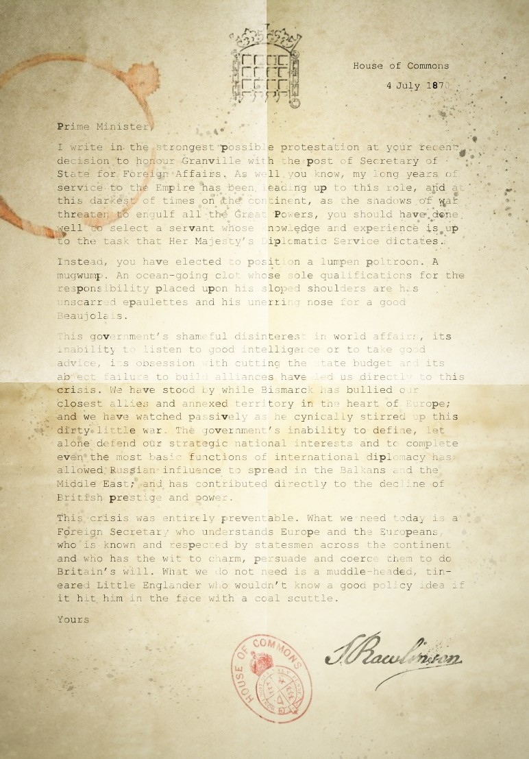 Letter to Gladstone, 1870